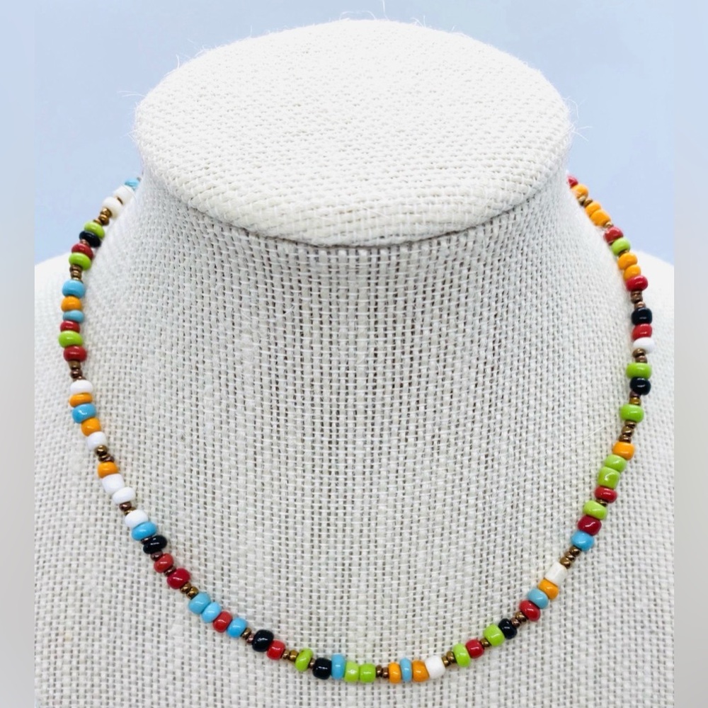 MultiColor Beaded Necklace Boho Y2K Summer Beach Festival Southwestern Eclectic - Picture 3 of 7